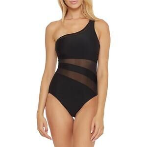 NWT New BCA by Rebecca Virtue Womens Large Mesh Asymmetrical One Piece Swimsuit